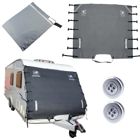 Universal Caravan Front Cover, Front Towing Cover Protector, Waterproof Breathable Caravan Towing Cover with LED Lights & Reflective Strips (Caravan Front Cover)