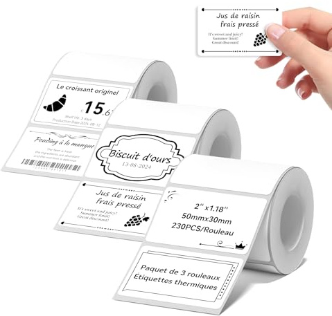 NIIMBOT 3 Rouleaus Etiquette Pour B1 B2 B21 B3S B31 B4/K4 Imprimante, Autocollantes Etiquette 50 * 30mm, 230 Pièces Par Rouleau, Blanc