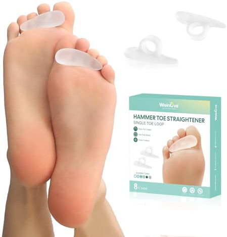 Welnove Hammer Toe Straightener Toe Corrector for Women - 10 Pcs Hammer Toe Cushion Pads for Bent, Crooked, Curled, Claw, and Hammer Toes - Soft Support and Realignment(Clear, One Loop Design)
