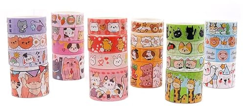 ZGDEIWGF 24 Rotoli di Nastri Washi E Animali dei Cartoni Animati, Materiali per Decorazioni Fai-da-Te, Nastri Decorativi, Graziosi Nastri per Graffiti, Adatti per Confezioni Regalo, Diari, ECC.