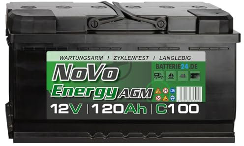 Novo Energy 120Ah Solarbatterie 12V Wohnwagen AGM Batterie, Mover, Camping Wohnmobil, Batterie Solaranlage, Versorgungsbatterie, Boots- & Bootsbatterie