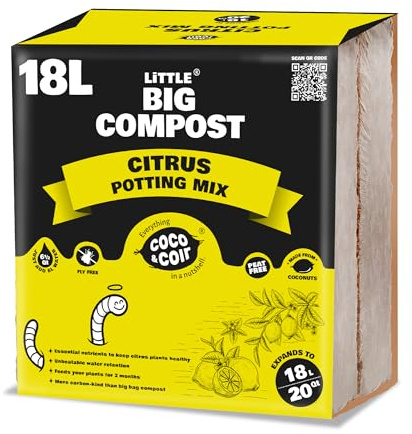 Coco & Coir Citrus Compost (18L) | Peat-free Coco Coir Citrus Plant Feed With Iron | Potting Compost Mix To Enhance Fruiting And Greener Leaves In All Citrus Plants.