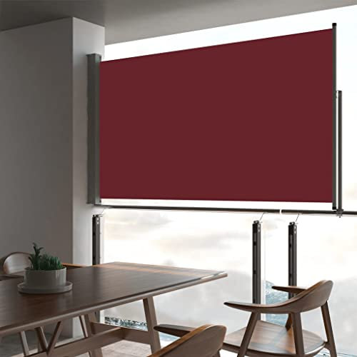 Tidyard Auvent latéral rétractable de Patio 140 x 300 cm Rouge Protection de l'intimité et Vent, Paravent Store latéral, Abri Solaire Extensible Brise Vue pour Extérieur, Balcon, Terrasse