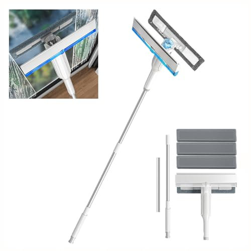 Raclette de pulvérisation pour Le Nettoyage des vitres avec collecteur d'eaux usées et 3 tampons, kit de Nettoyage de vitres 4 en 1 avec rallonge pour Porte de Douche, raclette pour Nettoyage de VIT