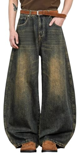 Generico Baggy Jeans Femme et Homme Goth Jeans Imprimé Taille Haute Denim Large Leg Streetwear Japonais Yoga Harem Pantalon Hip Hop Joggers Large Rétro pour Danse, Hippie Punk pour Entraînement, bleu