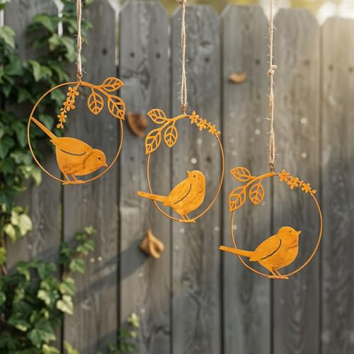 levandeo 3er Set Dekoanhänger Vogel Metall Edelrost 11cm Rostige Gartendeko Fensterschmuck Rostdeko Gartenschild