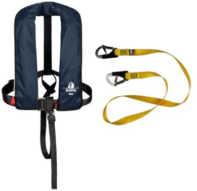 Set: 12skipper Automatik-Rettungsweste 165N ISO Harness inkl. Lifeline (Marineblau)
