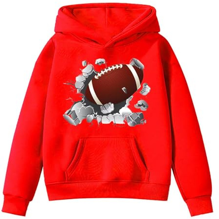 Genérico Sudadera con Capucha para Niñas Pequeñas Fanáticas del Fútbol Americano Diseño Deportivo de Jugador Chaqueta de Rugby para Niños y Adolescentes (Red, 12-13 Years)