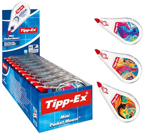 Tipp-Ex Correction Mini Pocket Mouse Rubans Correcteurs (Très Résitants / 6 m x 5 mm) - Décors Assortis, Boîte de 10