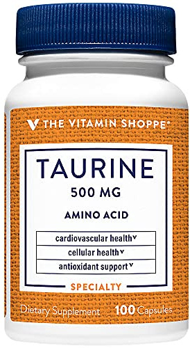 The Vitamin Shoppe Taurine 500mg with B6 - Cardiovascular & Antioxidant Support | Free-Form Amino Acid | 100 Capsules | Cellular Health