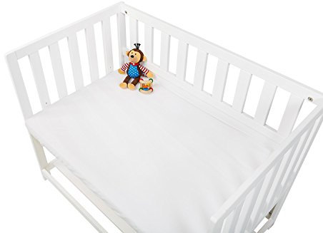 PINOLINO Spannbetttlaken für Beistellbett, Wiege und Kinderwagen, weiß. Passend für Matratzen von 70x40 cm bis 90x55 cm, praktisches Doppelpack