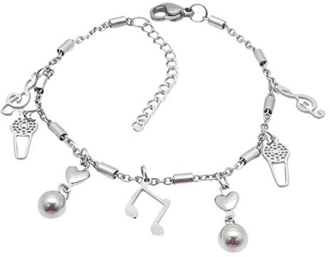 Bungsa Damen Bettelarmband Musiknote Silber aus 316L Edelstahl