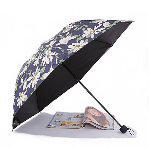 Parapluie Pliant Femme Fleur de lys Preuve d'UV 8 des os 210T UPF50+ Parapluies Homme Femmes Ombrelle Parasol Umbrella venteux Pluie en été (001)