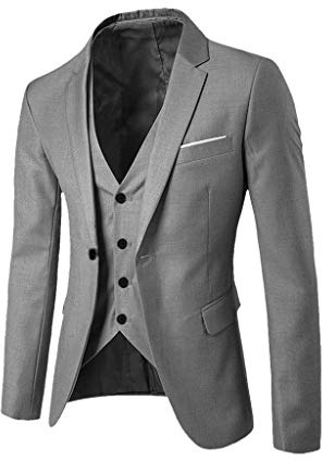 Take Idea Traje para hombre de 3 piezas, monocolor, corte ajustado, para negocios, sacos, pantalones, elegante, blazer chaleco, gris, M, chaqueta de invierno chaqueta larga