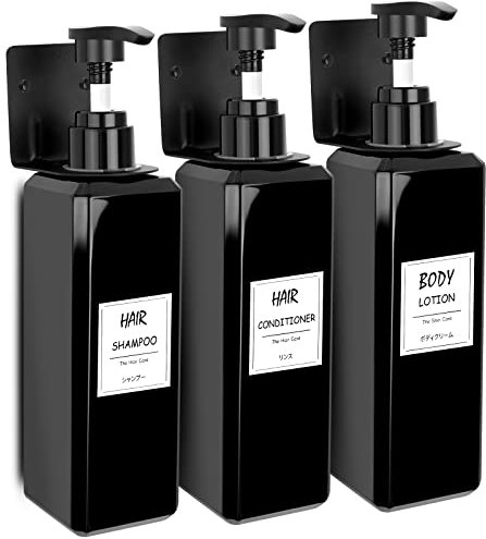 3 Pezzi Dispenser di sapone da parete, Dispenser per Pompa da 500 ml Dispenser Sapone con Etichetta per Bagno Doccia Cucina Shampoo Lozione (Nero)