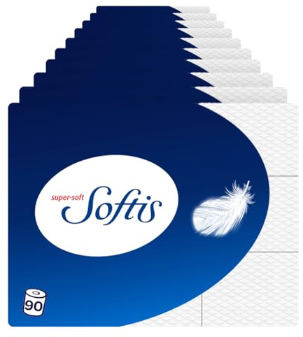 Softis 4-lagiges Toilettenpapier - 90 Rollen-Packung (10 x 9 Einzelpackungen), 100 Blatt pro Rolle, Einzigartiges Softkammer-System, Recyclebare Verpackung, FSC-zertifiziertes Papier