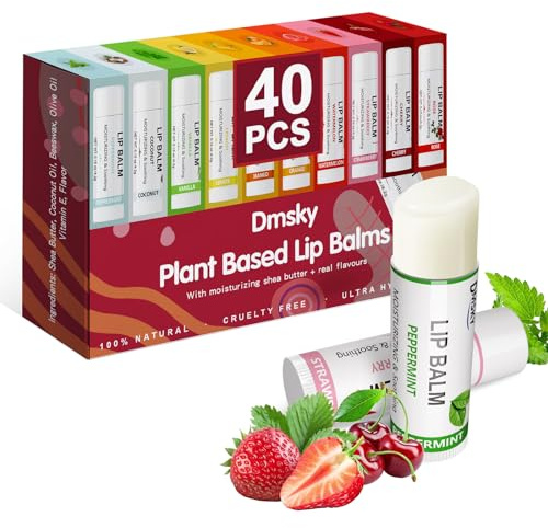 40 Pack Lip Balm Bulk, Fruit Lip Balm Variety Pack, Natural Moisturizing Balms for Dry Cracked Lips, Hydrating for Men Women Kids - 10 Flavors