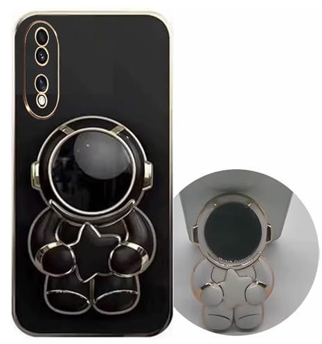 Nadoli pour Oppo A58 4G Étoile Astronaute Invisible Béquille Coque,Ultra Mince Placage Astronaute Pliant Supporter Antichocs Silicone Flexible Coque Housse Étui de Potection