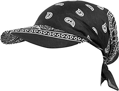 Bandana con ligas para mujer - Gorra de sol hecha a mano en Italia - Pañuelo con visera - Visera talla única (54-60 cm) - Gorra de verano de algodón - Sombrero primavera/verano, 1 - negro., Talla