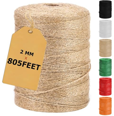 Vanhench 805FT Natural Jute Twine String, Bulk Hemp Jute Rope Cord Twine for Crafts Gardening, Gift Wrapping, Wedding Décor, Packing Material Burlap Ribbon, Christmas Knitting Macrame Decoration