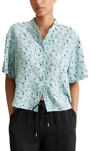 Marc OߴPolo Denim Blusa de manga corta con cuello alto Mujer corte cropped, Multicolor (Light Blue Multi 05), XL