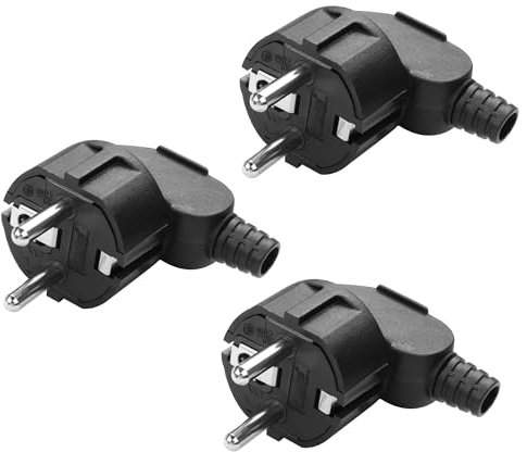 YAODHAOD Lot de 3 fiches Schuko 250 V 16 A IP44 étanches en caoutchouc avec double contact de protection - Fiche Schuko pour l'extérieur avec protection anti-torsion (3 fiches IP20)