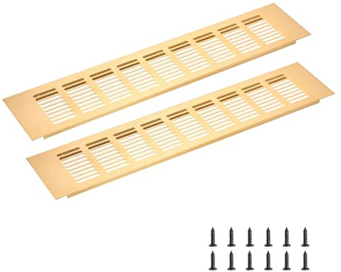 sourcing map Rectangle Ventilation Grille 400x80mm/16x3 Gold Tone | Aluminum Alloy Mesh,Air Vent Cover,Louvered Ventilation Cover,with Mounting Screws for Cabinet Shoe Closet