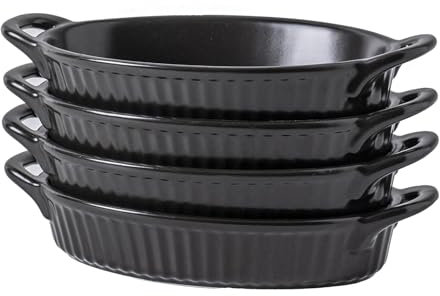 Frewinky Ceramic Oval Au Gratin Baking Dishes Set of 4,Black