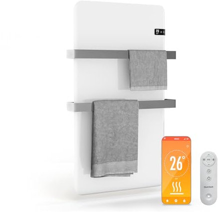 blumfeldt - Stufa a Infrarossi, 500W, a Parete, IP24, Termostato, Controllo App, per Bagno, Controllo Touch, Timer, Scaldasalviette, Protezione da Surriscaldamento, Bianco, 10 m²