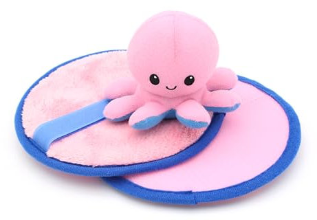 Klettballspiel mit Plüschtier | Wurfspiel für Kinder ab 3 Jahren zum Werfen und Fangen lernen | Klettball Set, Catch Ball, Kinder Fangballspiel mit Wurftier (Oktopus / Krake Olivia (Octopus) - Pink)