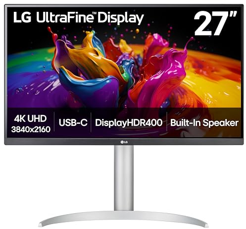 LG 27UP850K-W 27-inch Ultrafine 4K UHD (3840 x 2160) IPS Computer Monitor, 60Hz, 5ms, DisplayHDR 400, Built-in Speaker, HDMI, DisplayPort, USB Type-C 90W PD, Tilt/Height/Pivot Adjustable Stand, White