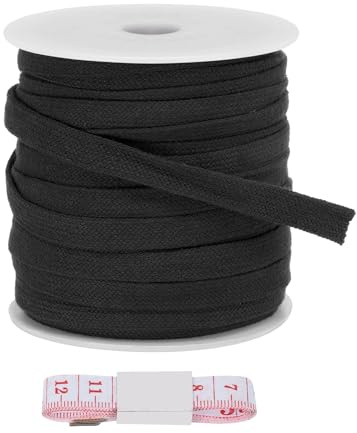 PATIKIL Cordón Plano De Cordoncillo 12mm x 22 Yd Cuerda Plana Rollo Negro | De Reemplazo Cordoncillo Suave De Algodón, De Cuerdas, Para Sudaderas Con Regla Para Pantalones Cortos Pantalones