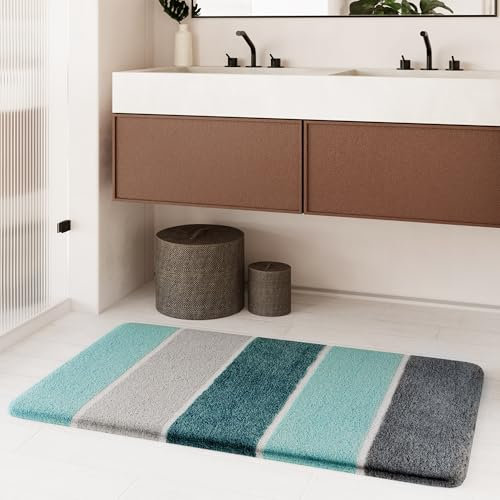 Homie Living Badteppich, Badematte kuscheliger Flauschiger weicher Flor | rutschfest und Waschbar Rio Marina (70 x 120 cm, türkis blau)