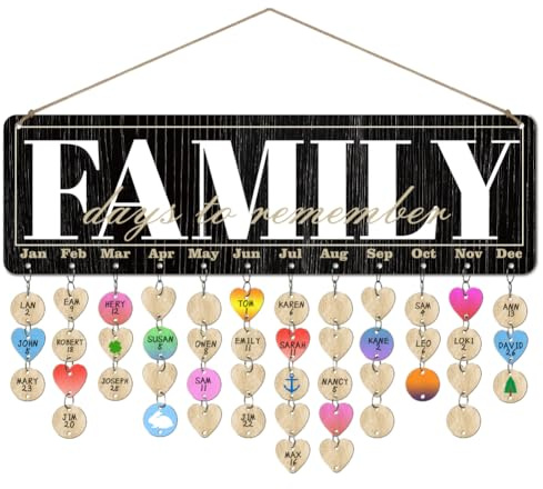 arricraft 1 ensemble de Calendrier de Rappel D'Anniversaire de Famille en Bois Plaque de calendrier anniversaire Familial « Days To Remember » avec 100 étiquette pour Décoration de Fête à Domicile