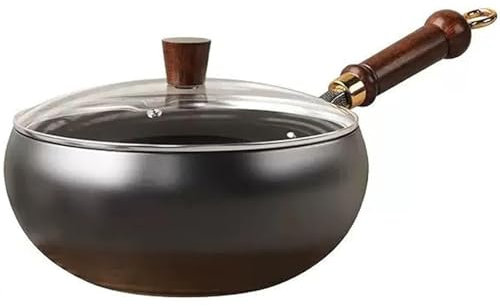 Japanese Iron Pan, Japanese Hand-Forged Non-Stick IronPan Without, Uncoated Iron Pan, for Cooker Gas Stir Fry Pans, for Induction & Gas Stove, Natural Cooking (28cm/11.02inch（Glass Lid）)