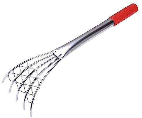 AKOOSY Rastrello a Gusci in Acciaio Inossidabile Per Vongole Con Manico Ergonomico, Strumento Manuale Per Scavare Molluschi Da Spiaggia, Attrezzo Leggero Antiscivolo Per Raccolta Di Frutti Di Mare