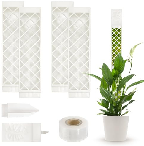 CAIXIANGYU 4 Piezas tutores para Plantas Varillas de Musgo Trepadoras, Soporte para Monstera y Pothos con Púas de Tierra y Ataduras (Blanco)