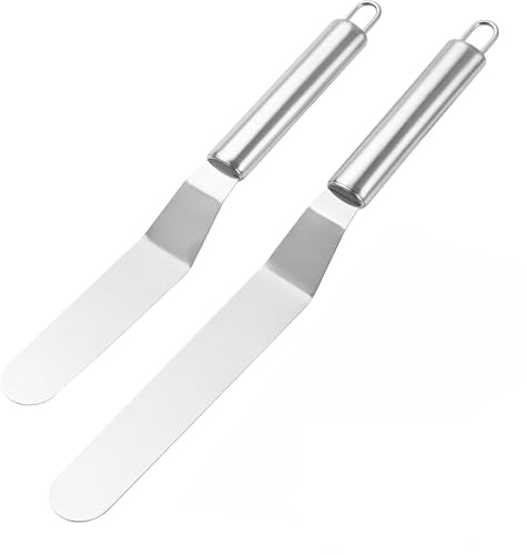 2 Spatola per Dolci in Acciaio Inossidabile,Coltello Paletta Glassa da Cucina,Paletta angolata da pasticcere professionale, Stainless Steel Icing Spatula per Decorazione Torte e Pasticceria, Crema