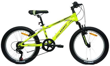 DEPORBIKES®️ Bicicleta 20 Pulgadas para niño 6-10 años | Bicicleta de 6 velocidades + Suspensión Delantera + Frenos V-Break | Bicicleta Infantil Segura para niños aventureros (Amarillo)