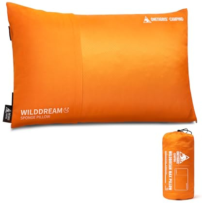 OneTigris WILDDREAM Campingkudde stor, kudde av krossat litet minnesskum, komprimerbar resekudde för utomhusbruk, ryggsäcksturism och bil (48 x 34 x 14 cm)