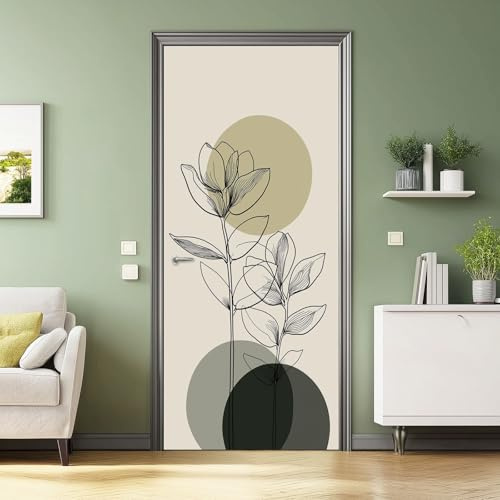 PVC Adhesivo Fotográfico Pegatina 80x210 cm Vinilos Decorativos para Puerta Pared Cocina Sala de Baño Plantas Abstractas Círculos, Verde Claro
