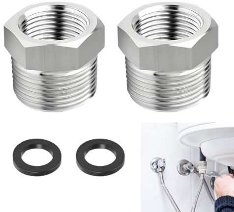 2 Piezas Adaptador Reductor 1/2 Pulgada Rosca Macho a 3/8 Pulgada Rosca Hembra, Adaptador de Rosca de Cobre con Junta, Racor Reductor Hexagonal para Grifo, Válvula Angular, Conexión de Tubería