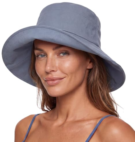 Comhats solhatt dam med brett brätte UPF 50 UV solskydd, vikbar, sommar strandhatt, bomull/linne