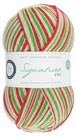 WYS Signature 4 ply Christmas Knitting Wool Yarn 100g - 989 Candy Cane