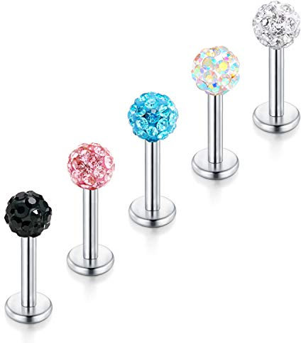 Briana Williams Chirurgenstahl Lippenpiercing Stecker 6mm 8mm Labret Tragus Helix mit Kristall Nasen Ohr Piercing Set