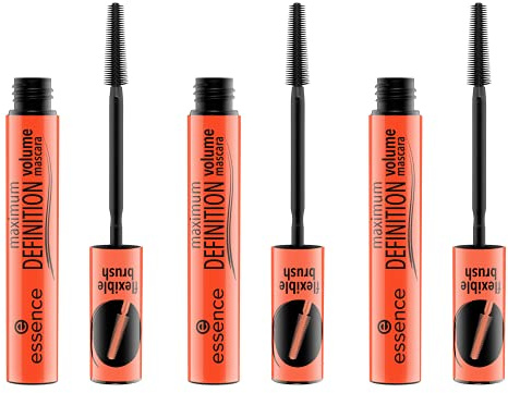 Essence Maximum Definition Mascara, n. 01, nero, volumizzante, oscillante, definendo, allungante, vegano, senza particelle di microplastica, senza nanoparticelle, senza profumo, confezione da 3 (3 x 8