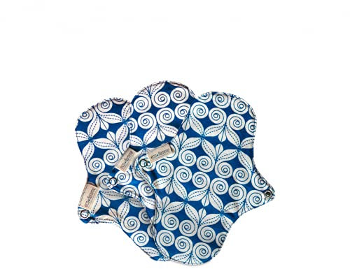 Eco Femme Wiederverwendbare Stoffbinde aus Bio Baumwolle - 3 Stück (Weiß, blaues Floralmuster mit PUL)