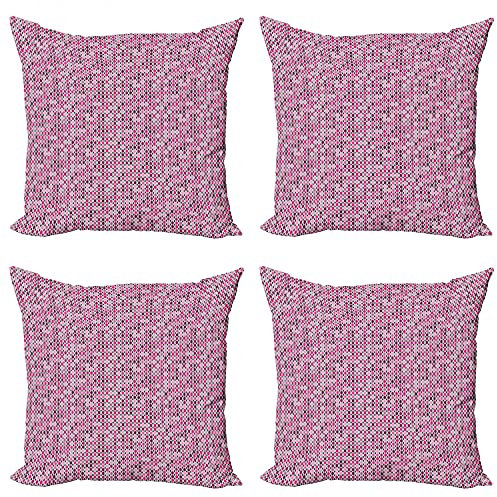 ABAKUHAUS Abstrakt Kissenbezug Set (4 Stück), Oval Connected Pattern, moderner doppelseitiger Digitaldruck, 50 cm, Magenta Rosa