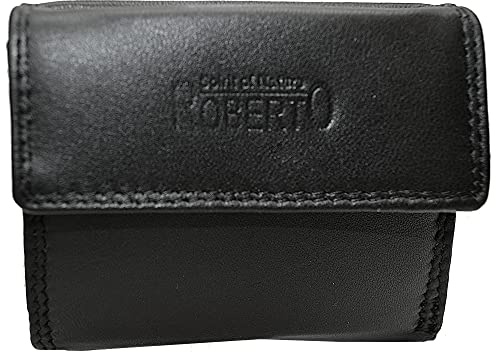 flevado Unisex Geldbörse Wiener Schachtel RFID Schutz Echt Leder Druckknopfverschluss (schwarz)