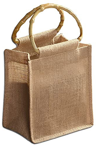 Wenrou Einkaufstasche Aus Jute, Einkaufstasche Aus Bambus Mit Ringgriffen, Klassische Jute Shopper, Jute Tasche Tragbar, Wiederverwendbare, Für Shopping, Picknick, Geschenke, Reisen, Strand